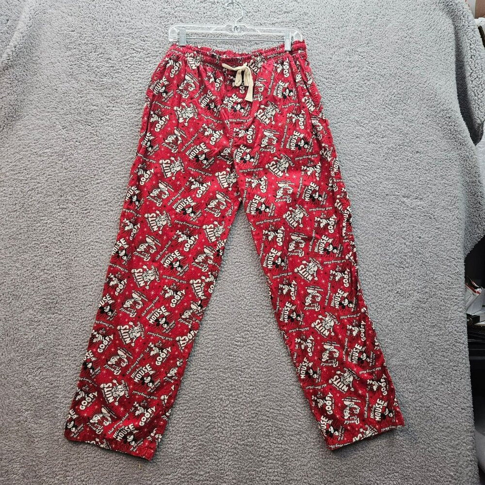 Disney Parks Goofy Donald Duck Mickey Mouse Red Pajama Pants XL 100% Cotton